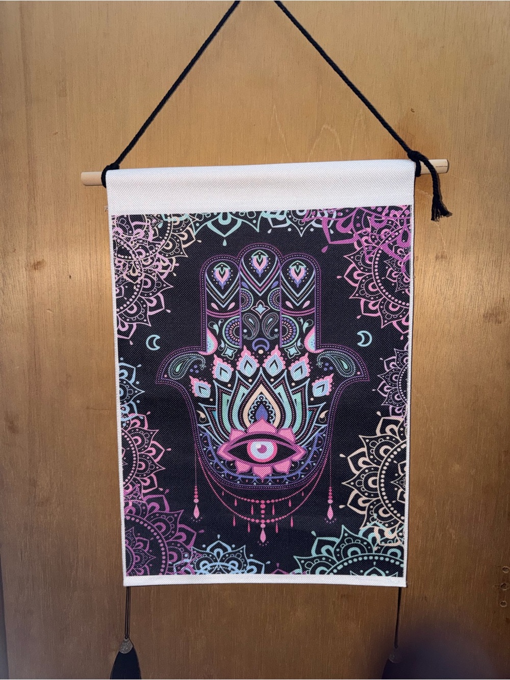 Hamsa Wall Hanging Tapestry in Pink and Teal
